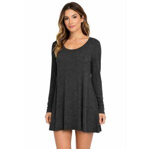 Eileen Fisher Gray Long Sleeve Tunic Top Dress L Soft Knit Scoop Neckline Capsul